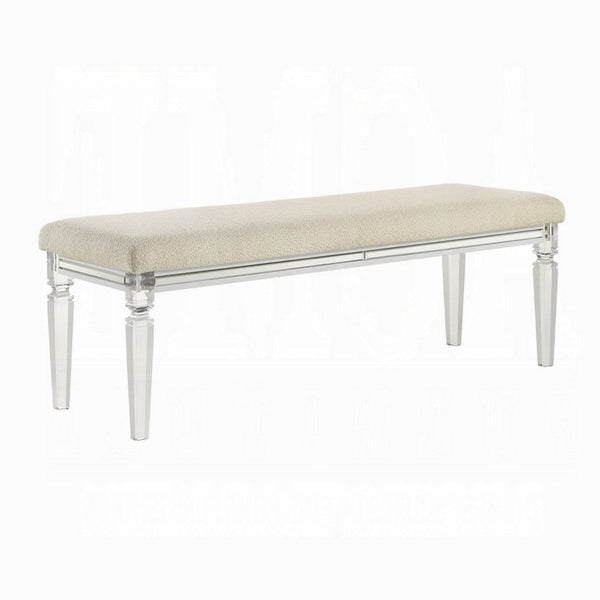 Rara Bench, Beige Padded Seat, 54 Inch Clear Tapered Acrylic Legs -BM333881