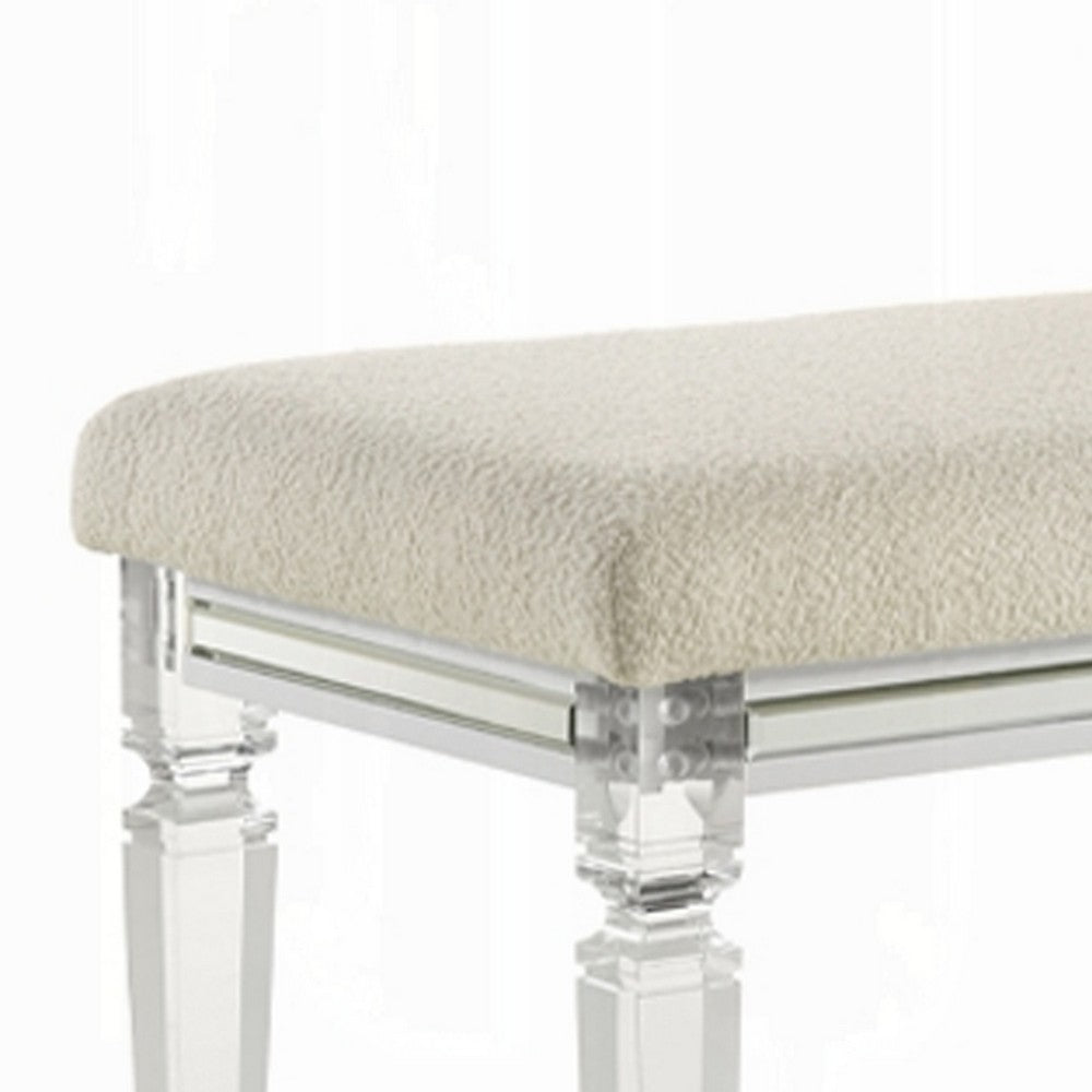 Rara Bench, Beige Padded Seat, 54 Inch Clear Tapered Acrylic Legs -BM333881