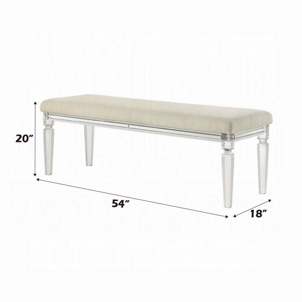 Rara Bench, Beige Padded Seat, 54 Inch Clear Tapered Acrylic Legs -BM333881