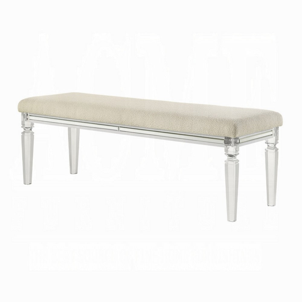 Rara Bench, Beige Padded Seat, 54 Inch Clear Tapered Acrylic Legs -BM333881