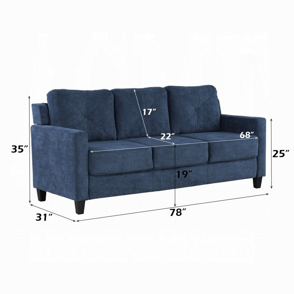 Royi Sofa, Track Armrest, 78 Inch, Blue Fabric Seat w Tufted Backrest -BM333882