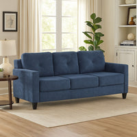 Royi Sofa, Track Armrest, 78 Inch, Blue Fabric Seat w Tufted Backrest -BM333882