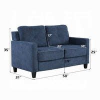 Royi Loveseat, Track Armrest, 58 Inch, Blue Fabric w Tufted Backrest -BM333883
