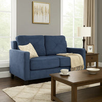 Royi Loveseat, Track Armrest, 58 Inch, Blue Fabric w Tufted Backrest -BM333883