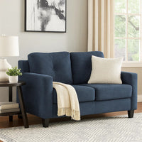 Royi Loveseat, Track Armrest, 58 Inch, Blue Fabric w Tufted Backrest -BM333883