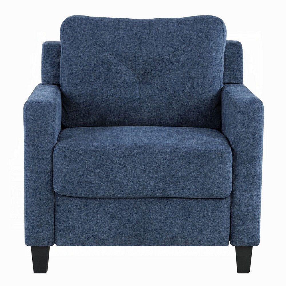 Royi Accent Chair, Track Armrest, Blue Fabric Seat w Tufted Backrest -BM333884