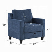 Royi Accent Chair, Track Armrest, Blue Fabric Seat w Tufted Backrest -BM333884