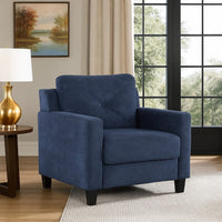 Royi Accent Chair, Track Armrest, Blue Fabric Seat w Tufted Backrest -BM333884