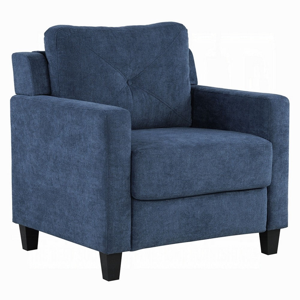 Royi Accent Chair, Track Armrest, Blue Fabric Seat w Tufted Backrest -BM333884