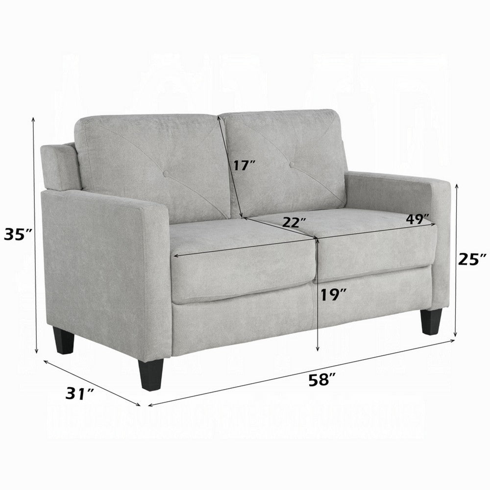 Royi Loveseat, Track Armrest, 58 Inch, Gray Fabric w Tufted Backrest -BM333886