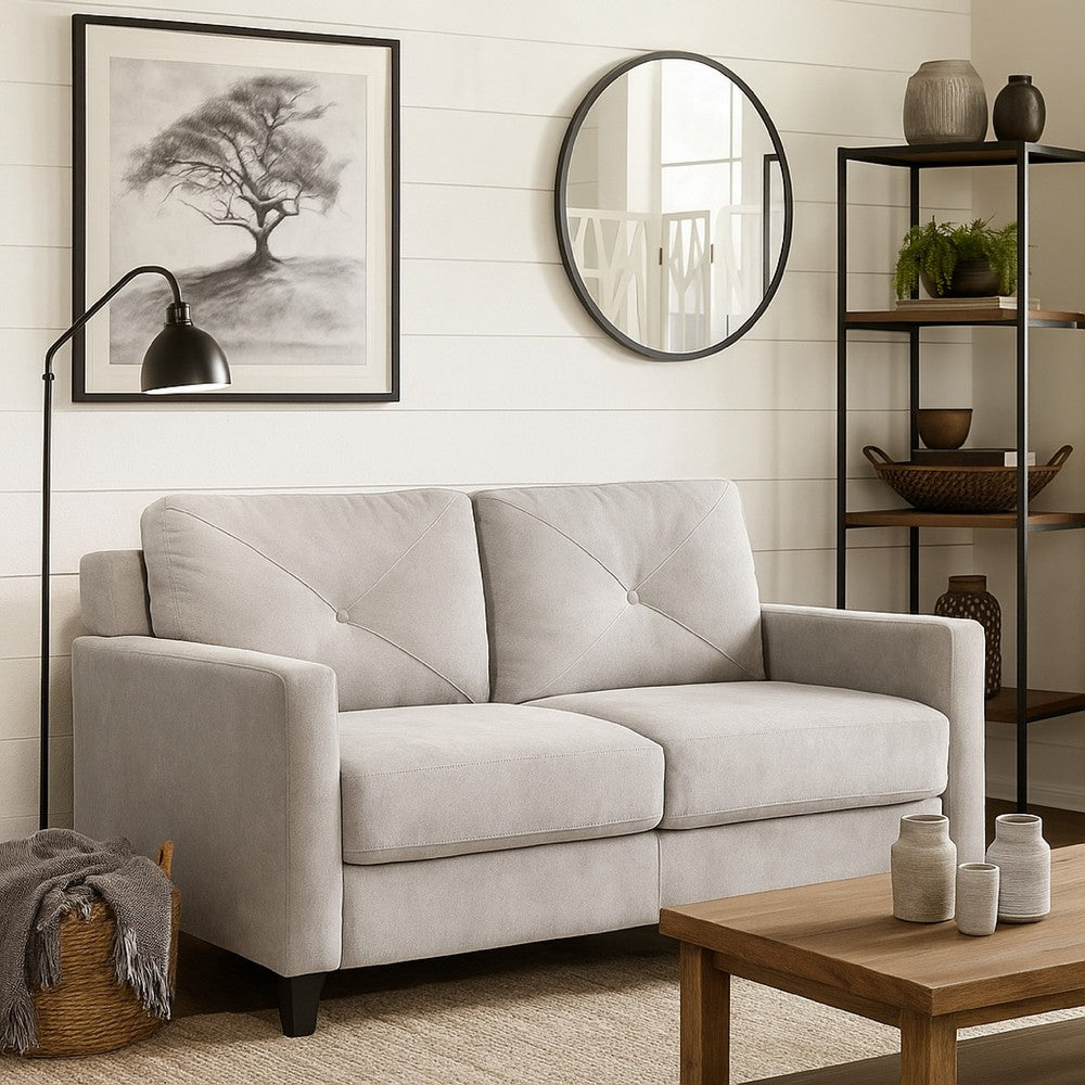 Royi Loveseat, Track Armrest, 58 Inch, Gray Fabric w Tufted Backrest -BM333886