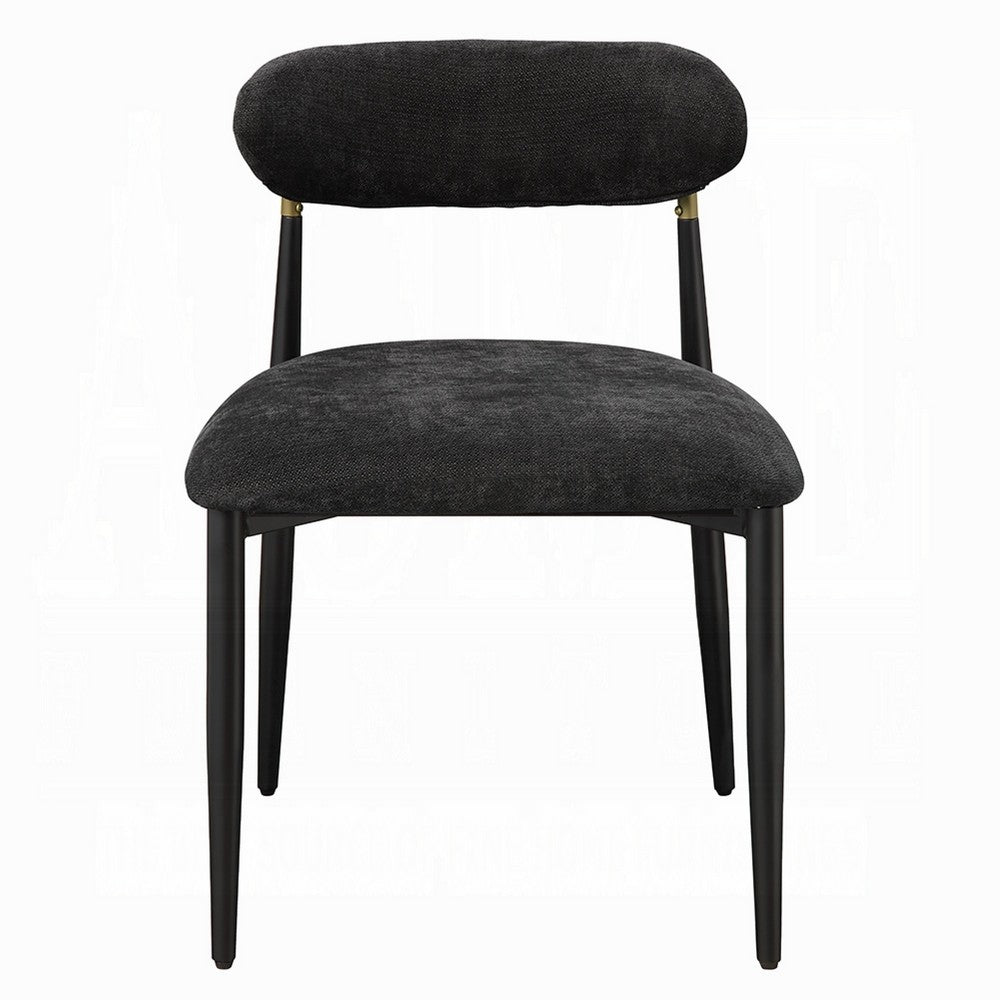 Vonn Side Dining Chair Set of 2, Black Chenille, Curved, Metal Legs -BM333894