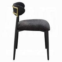 Vonn Side Dining Chair Set of 2, Black Chenille, Curved, Metal Legs -BM333894