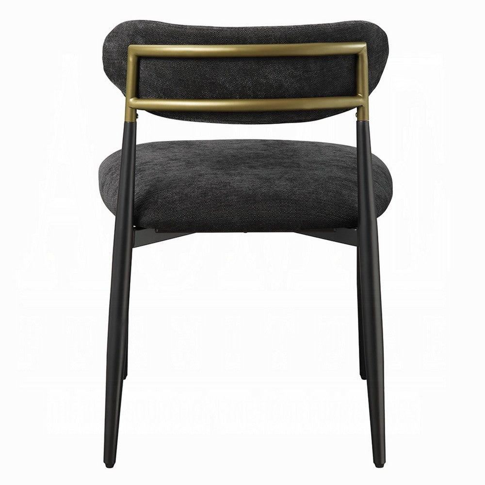Vonn Side Dining Chair Set of 2, Black Chenille, Curved, Metal Legs -BM333894
