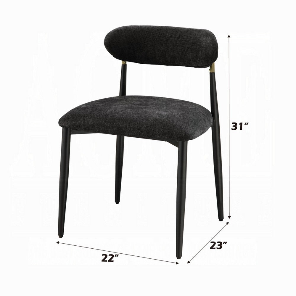 Vonn Side Dining Chair Set of 2, Black Chenille, Curved, Metal Legs -BM333894