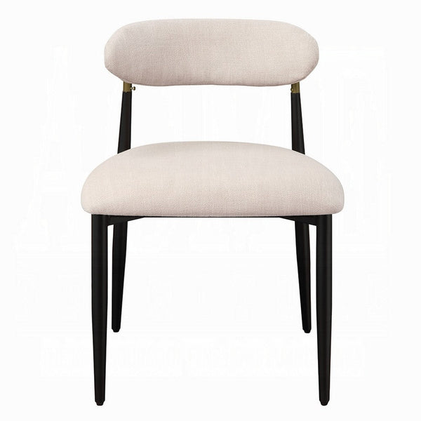 Vonn Side Dining Chair Set of 2, Beige Chenille, Curved, Metal Legs -BM333895