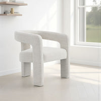 Side Dining Chair Set of 2, Textured Off White Boucle, Curved Back -BM333896