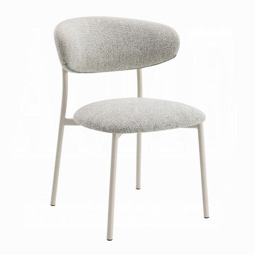 Side Dining Chair Set of 2, Gray Boucle, Curved Backrest, Metal Legs -BM333899