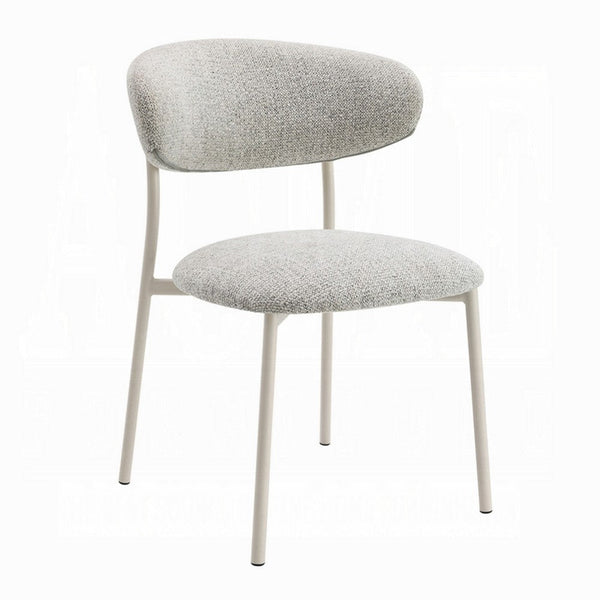 Side Dining Chair Set of 2, Gray Boucle, Curved Backrest, Metal Legs -BM333899