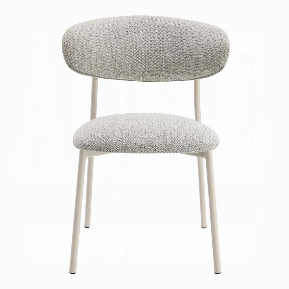 Side Dining Chair Set of 2, Gray Boucle, Curved Backrest, Metal Legs -BM333899