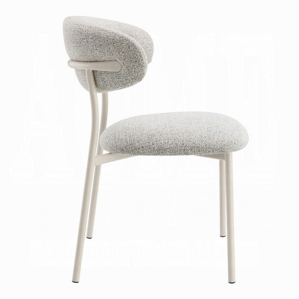 Side Dining Chair Set of 2, Gray Boucle, Curved Backrest, Metal Legs -BM333899