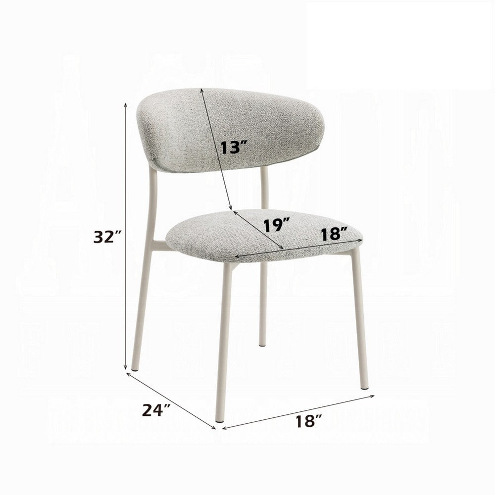 Side Dining Chair Set of 2, Gray Boucle, Curved Backrest, Metal Legs -BM333899
