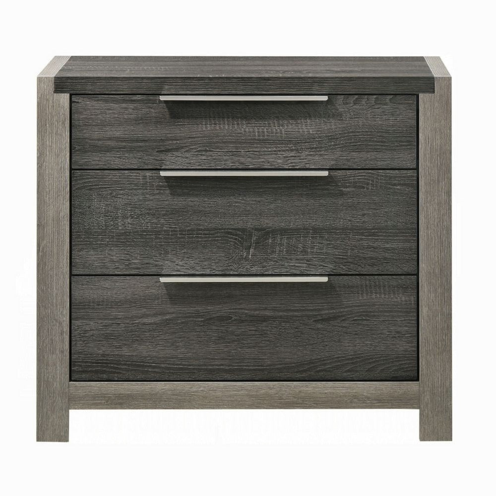 Joho Nightstand, 30 Inch, 5 Storage Drawers w Metal Handles, Gray Wood -BM333900