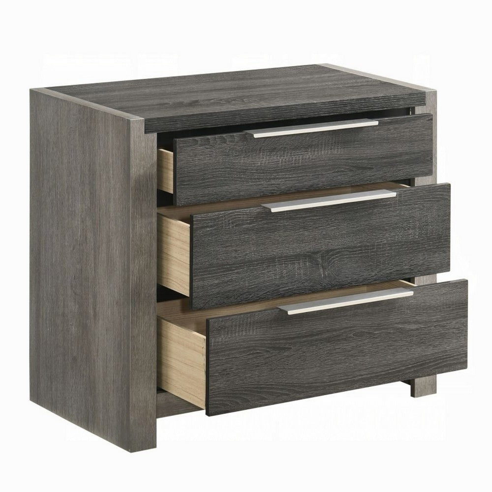 Joho Nightstand, 30 Inch, 5 Storage Drawers w Metal Handles, Gray Wood -BM333900