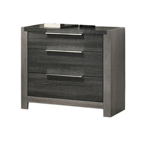 Joho Nightstand, 30 Inch, 5 Storage Drawers w Metal Handles, Gray Wood -BM333900