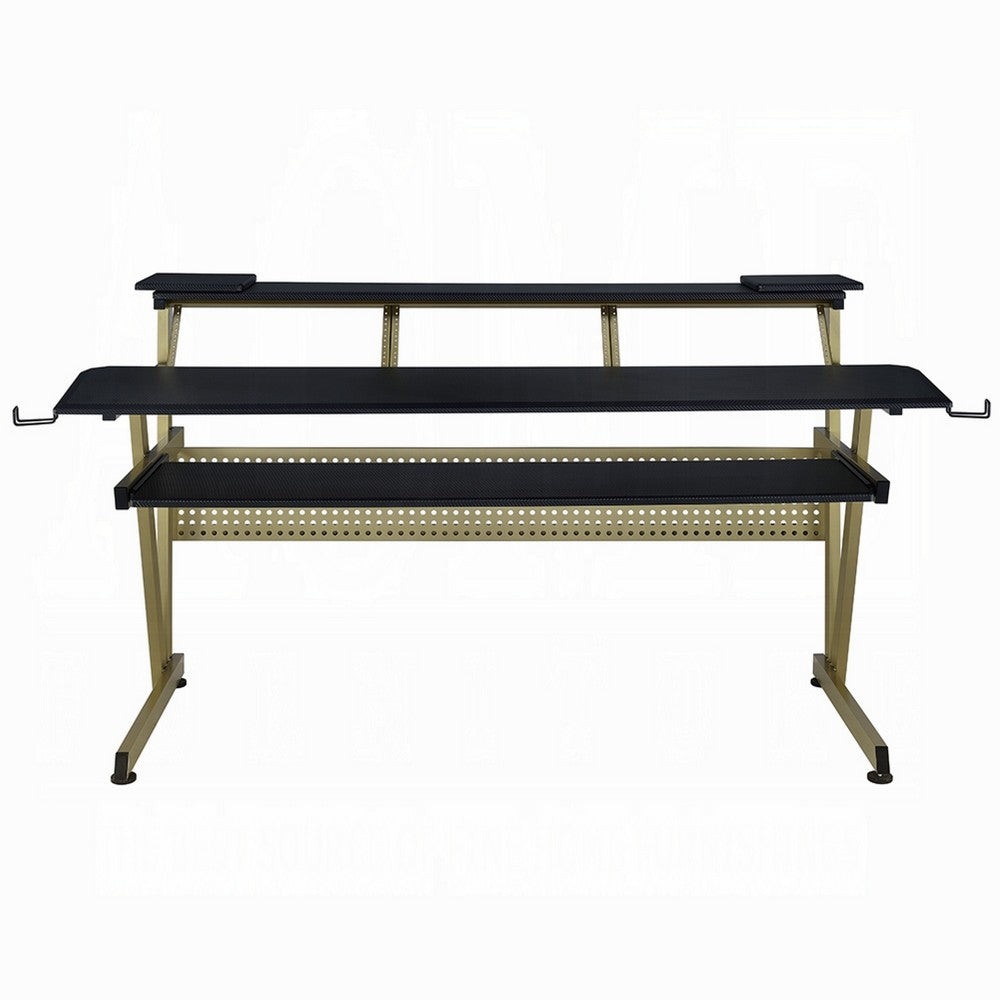Vion 71 Inch Music Producer Desk for Computer, Black, 3 Tier Shelves -BM333905
