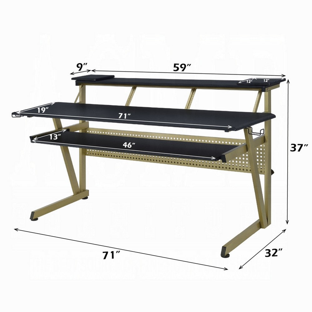 Vion 71 Inch Music Producer Desk for Computer, Black, 3 Tier Shelves -BM333905