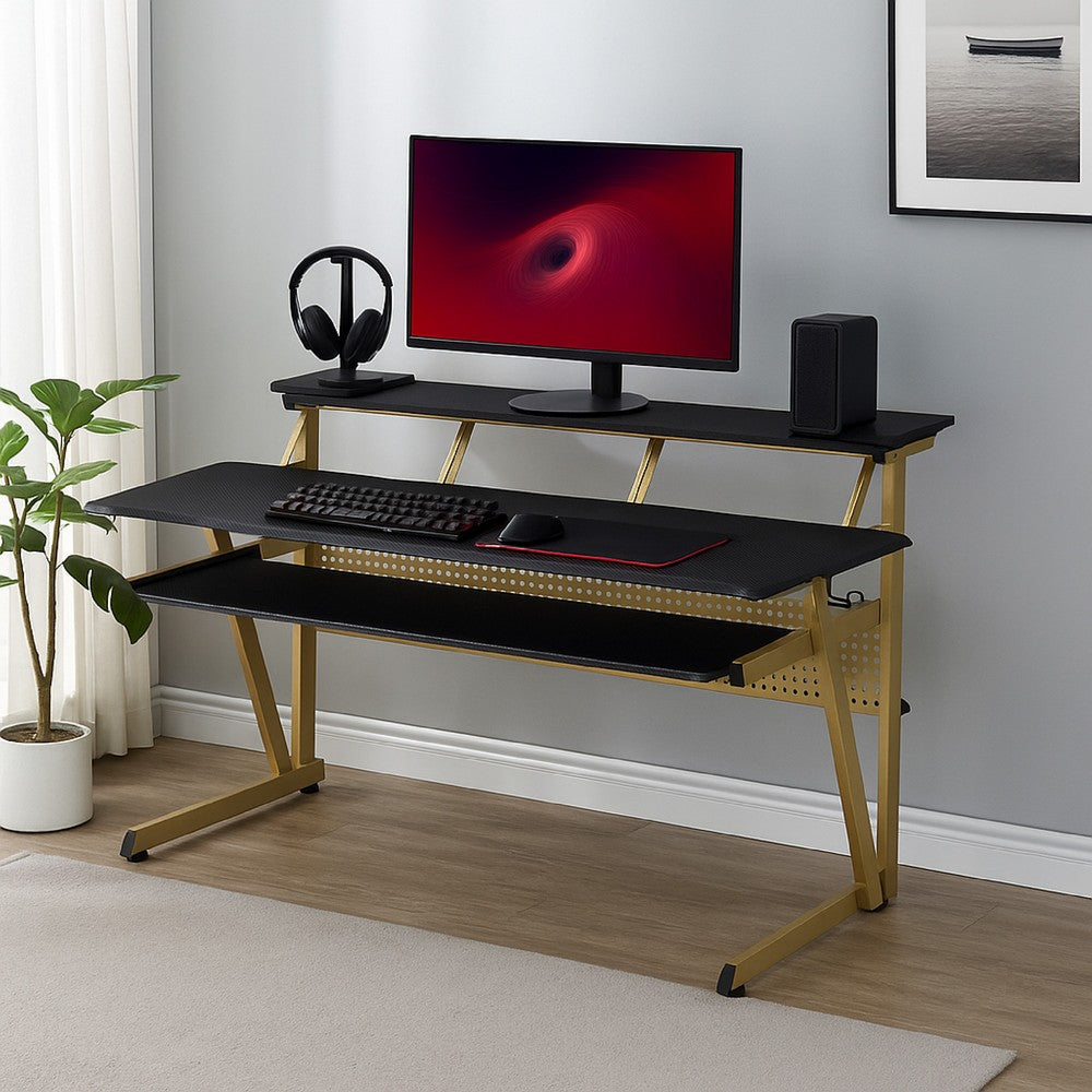 Vion 71 Inch Music Producer Desk for Computer, Black, 3 Tier Shelves -BM333905