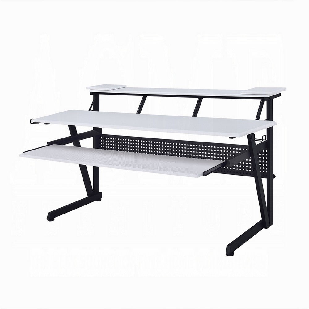 Vion 71 Inch Music Producer Desk for Computer, White, Keyboard Tray -BM333906