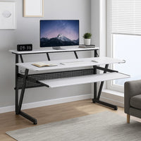 Vion 71 Inch Music Producer Desk for Computer, White, Keyboard Tray -BM333906