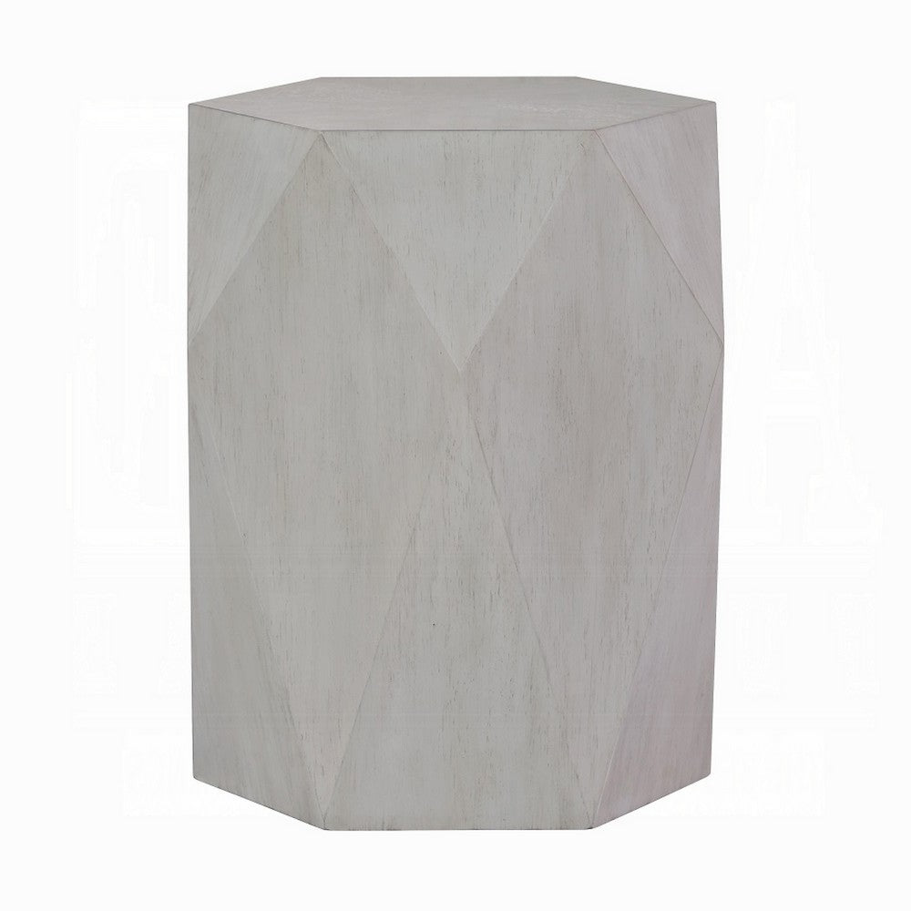 Hano Side End Table, White Rubberwood, 22 Inch, Geometric Design Body -BM333908