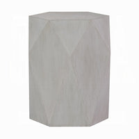 Hano Side End Table, White Rubberwood, 22 Inch, Geometric Design Body -BM333908