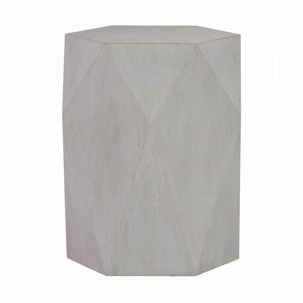 Hano Side End Table, White Rubberwood, 22 Inch, Geometric Design Body -BM333908