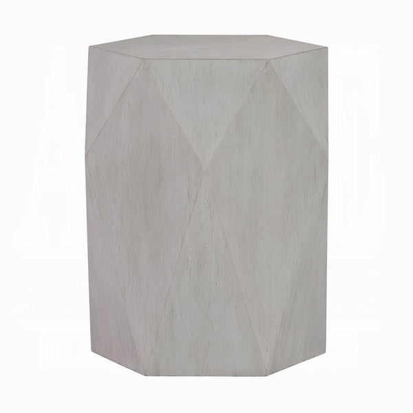 Hano Side End Table, White Rubberwood, 22 Inch, Geometric Design Body -BM333908