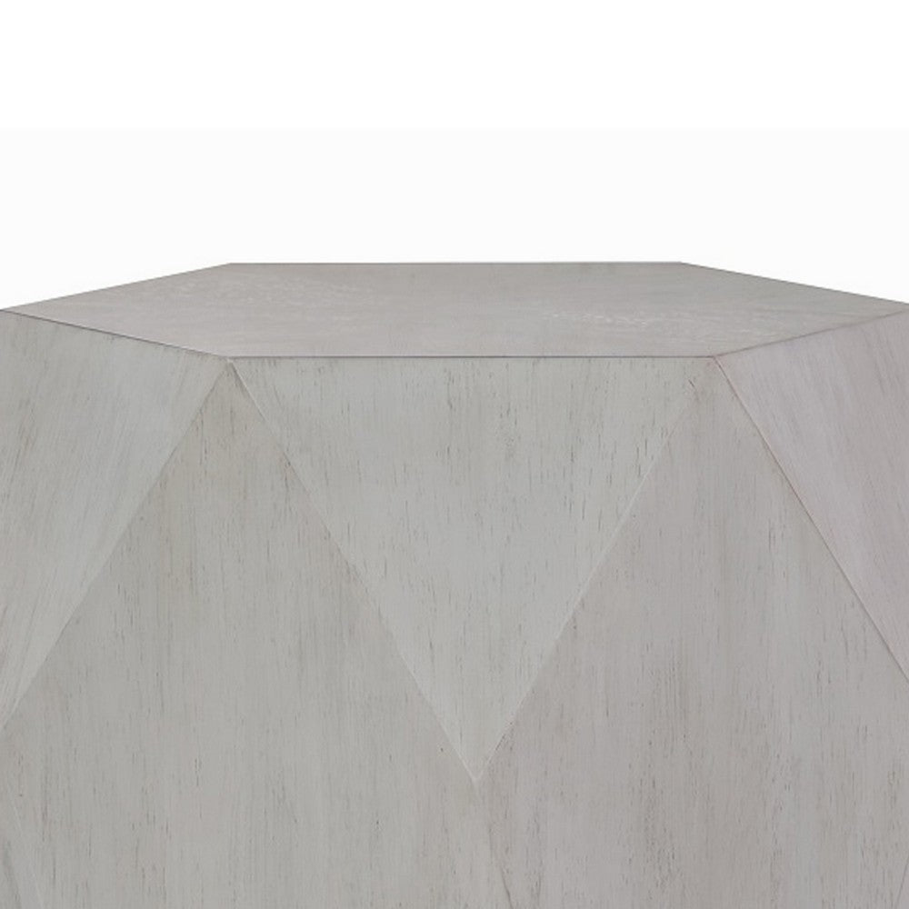 Hano Side End Table, White Rubberwood, 22 Inch, Geometric Design Body -BM333908
