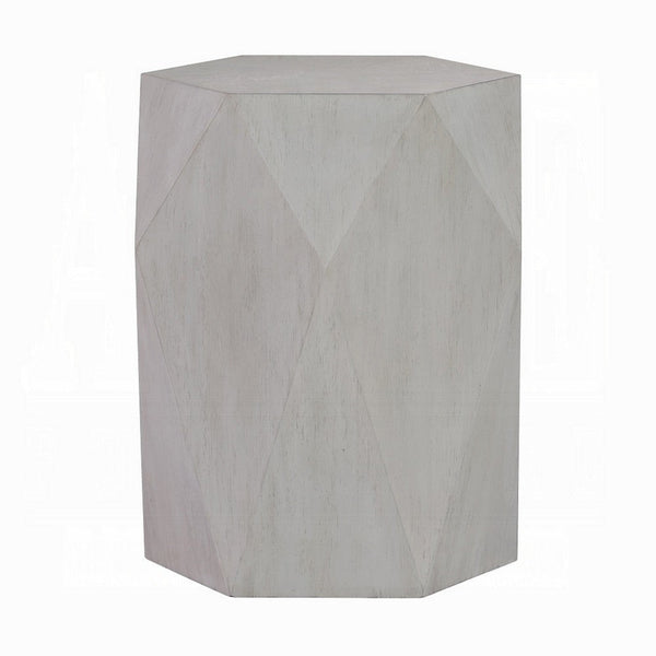 Hano Side End Table, White Rubberwood, 22 Inch, Geometric Design Body -BM333908