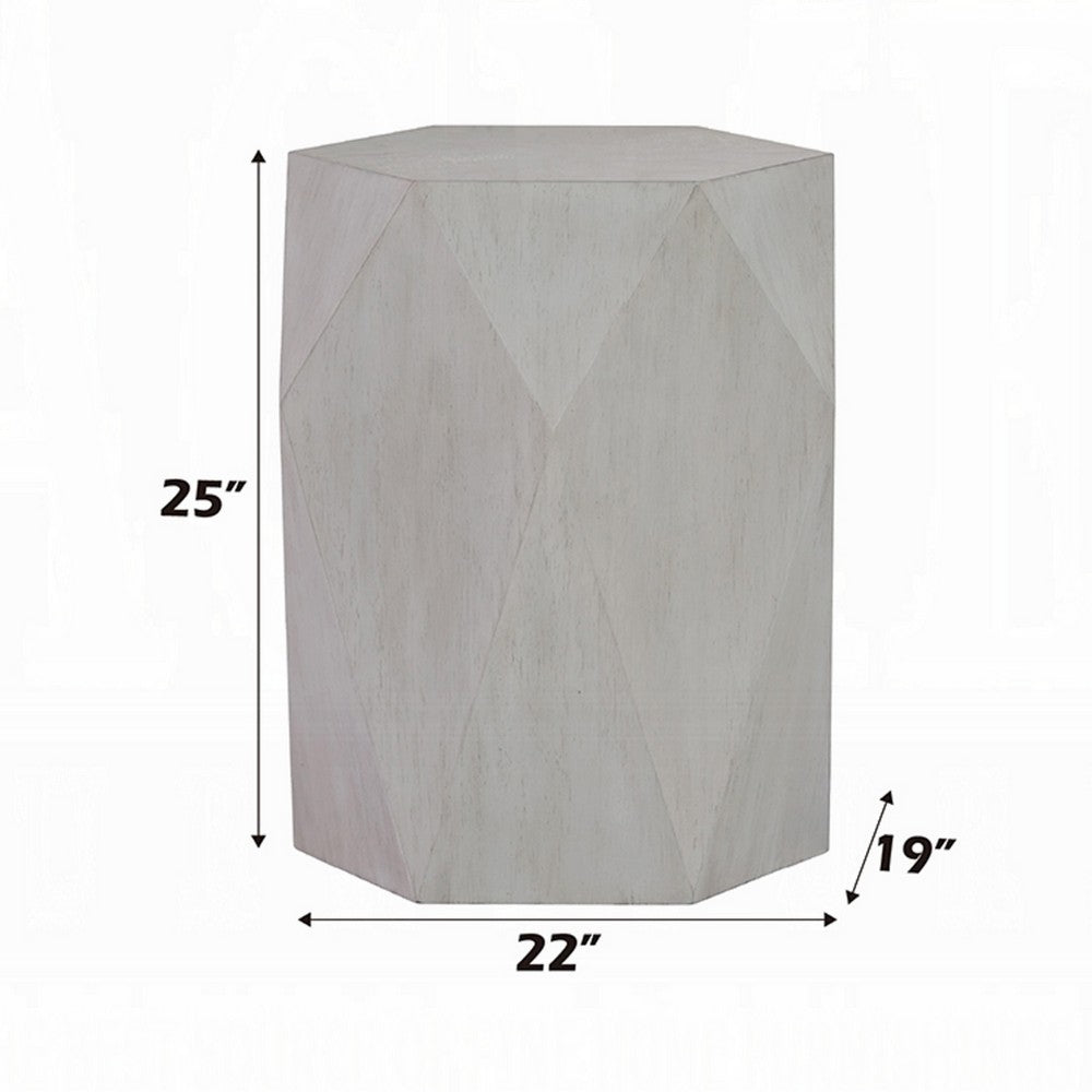 Hano Side End Table, White Rubberwood, 22 Inch, Geometric Design Body -BM333908