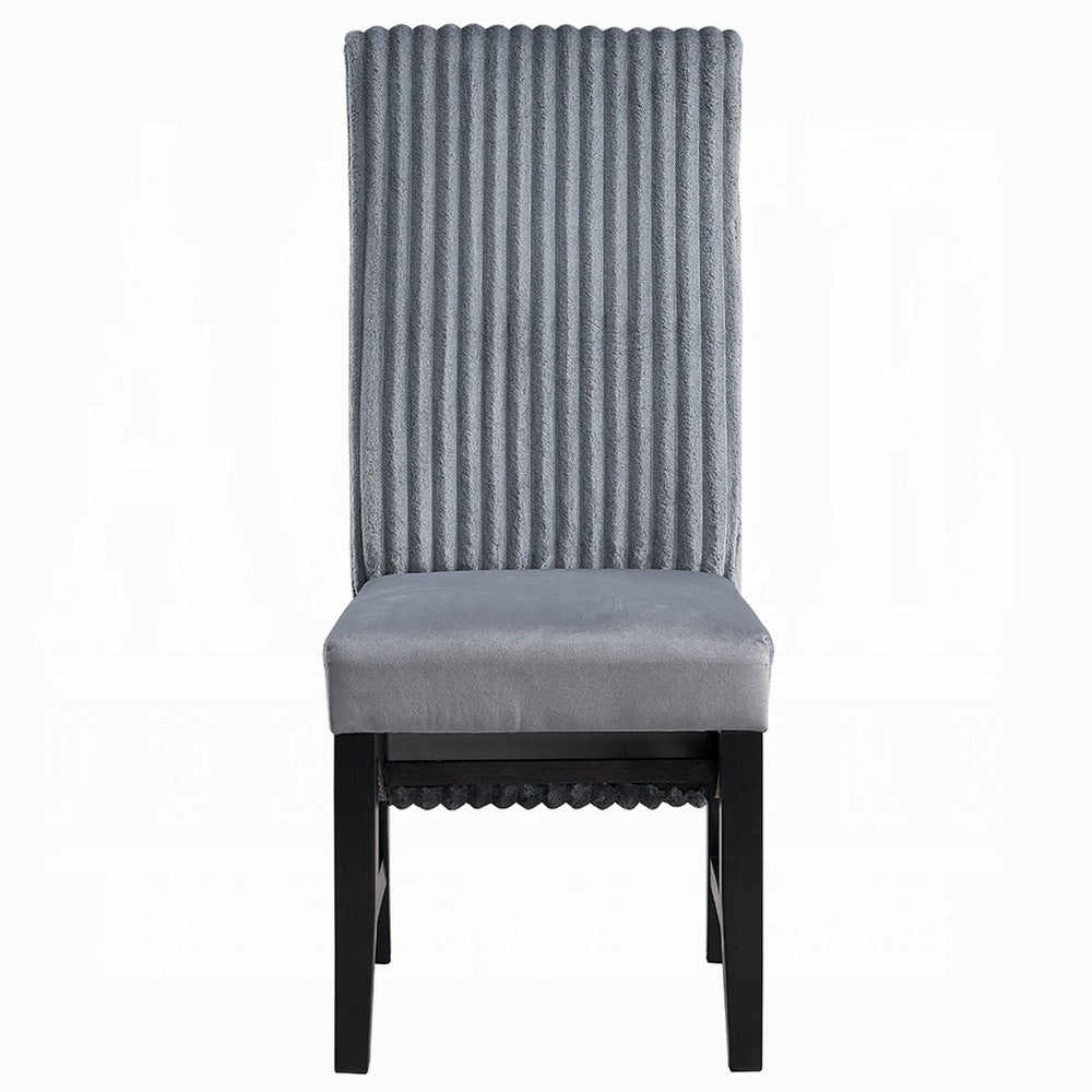 Jory Dining Chair Set of 2, Padded Seat n Back, Gray Corduroy, Black -BM333913