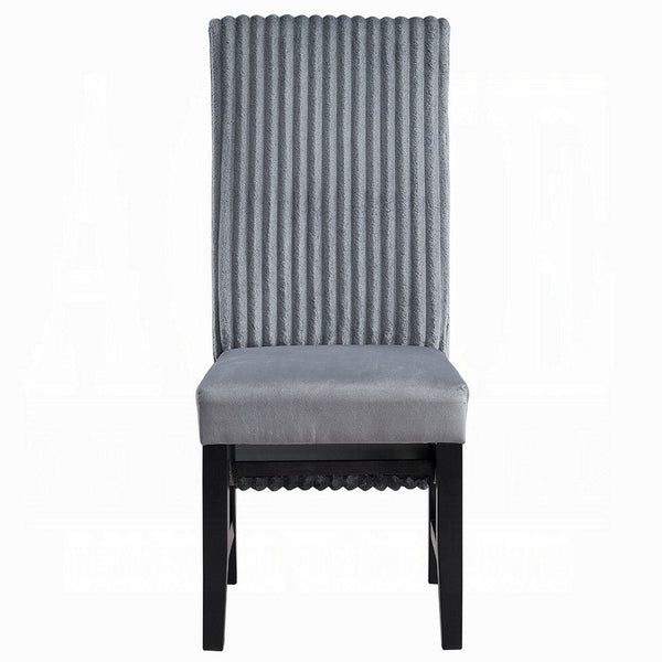 Jory Dining Chair Set of 2, Padded Seat n Back, Gray Corduroy, Black -BM333913