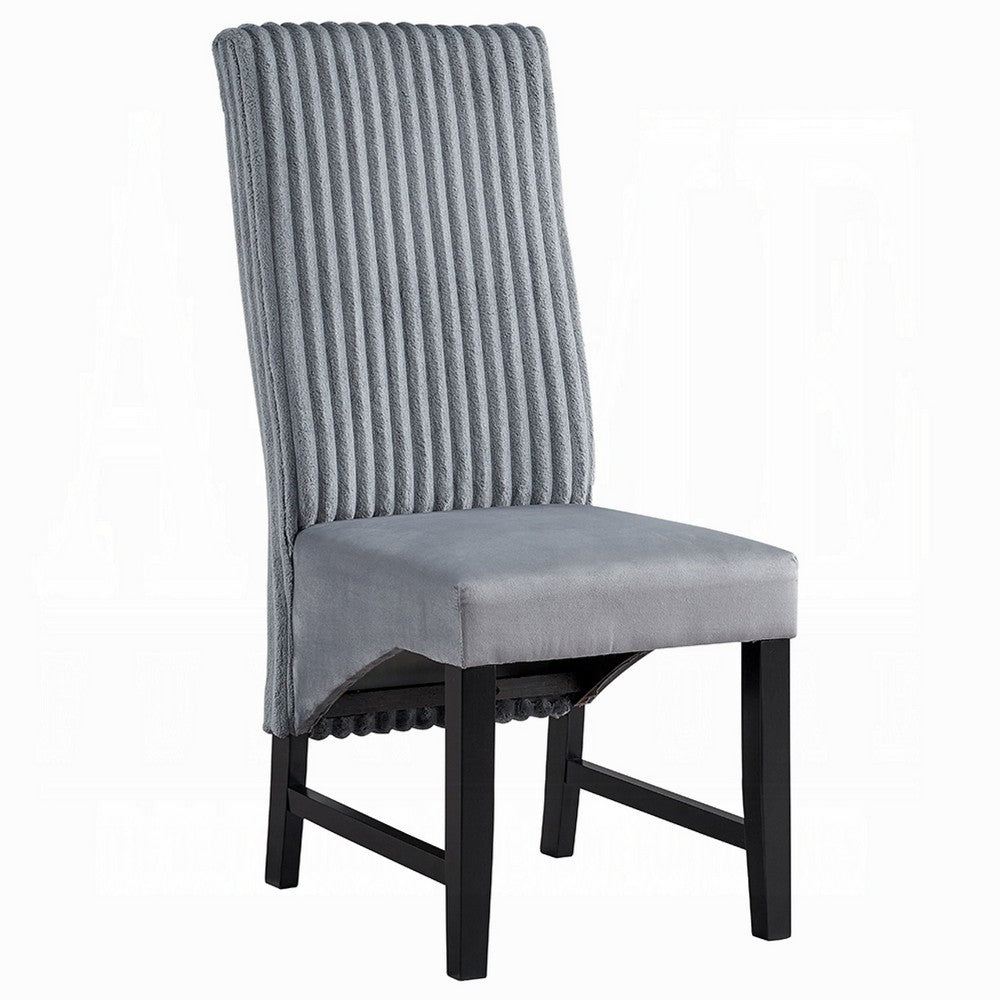 Jory Dining Chair Set of 2, Padded Seat n Back, Gray Corduroy, Black -BM333913