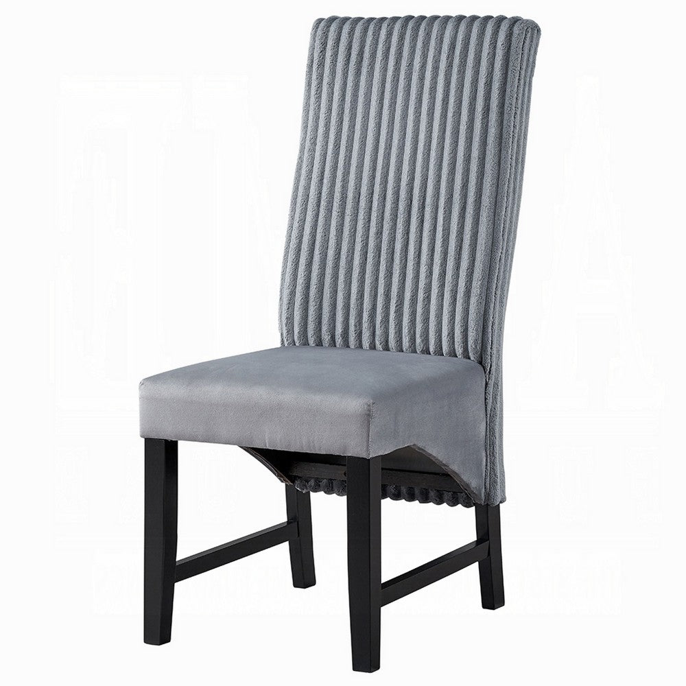 Jory Dining Chair Set of 2, Padded Seat n Back, Gray Corduroy, Black -BM333913