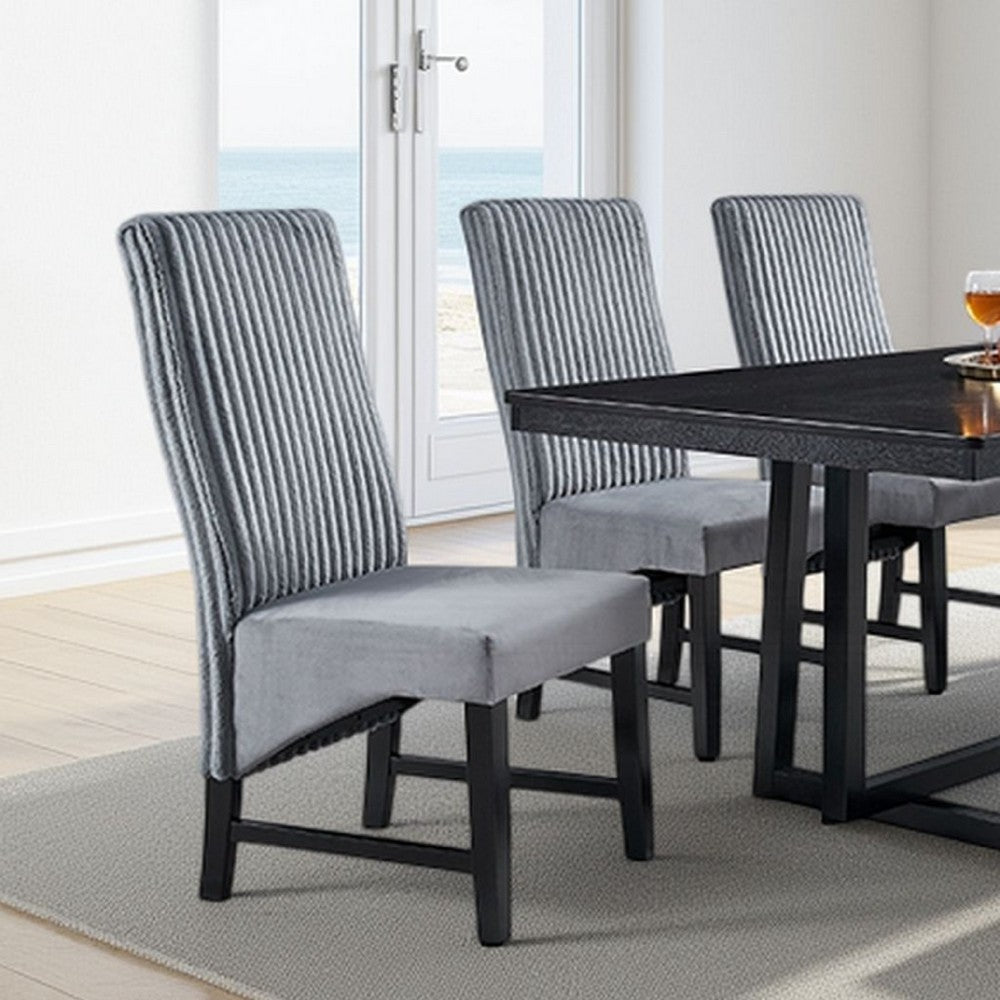 Jory Dining Chair Set of 2, Padded Seat n Back, Gray Corduroy, Black -BM333913