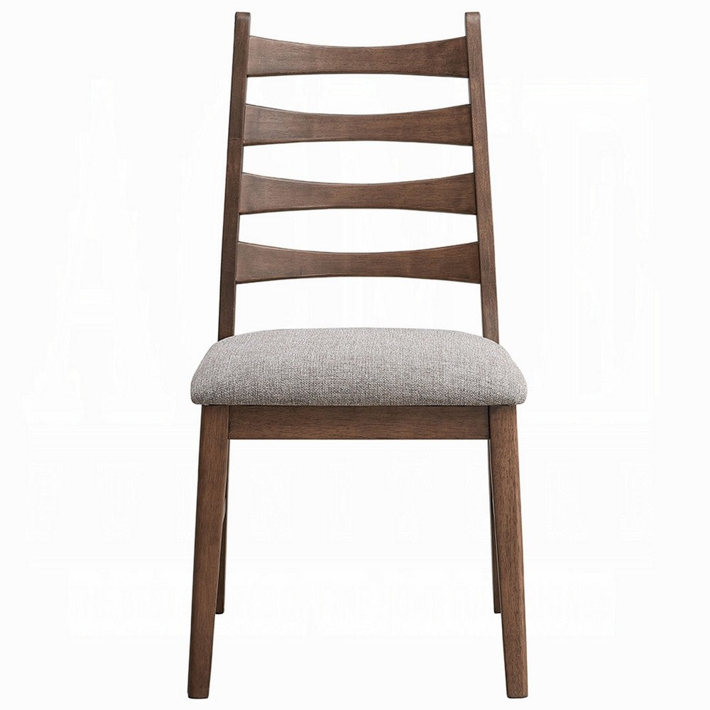 Mea Dining Side Chair Set of 2, Slatted Back, Gray Linen Seat, Brown -BM333925