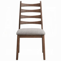 Mea Dining Side Chair Set of 2, Slatted Back, Gray Linen Seat, Brown -BM333925