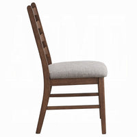 Mea Dining Side Chair Set of 2, Slatted Back, Gray Linen Seat, Brown -BM333925