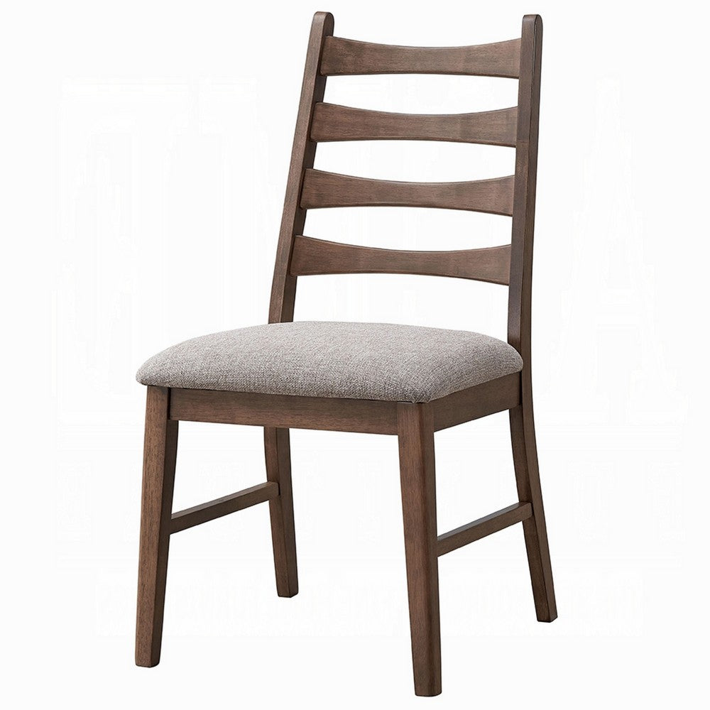 Mea Dining Side Chair Set of 2, Slatted Back, Gray Linen Seat, Brown -BM333925